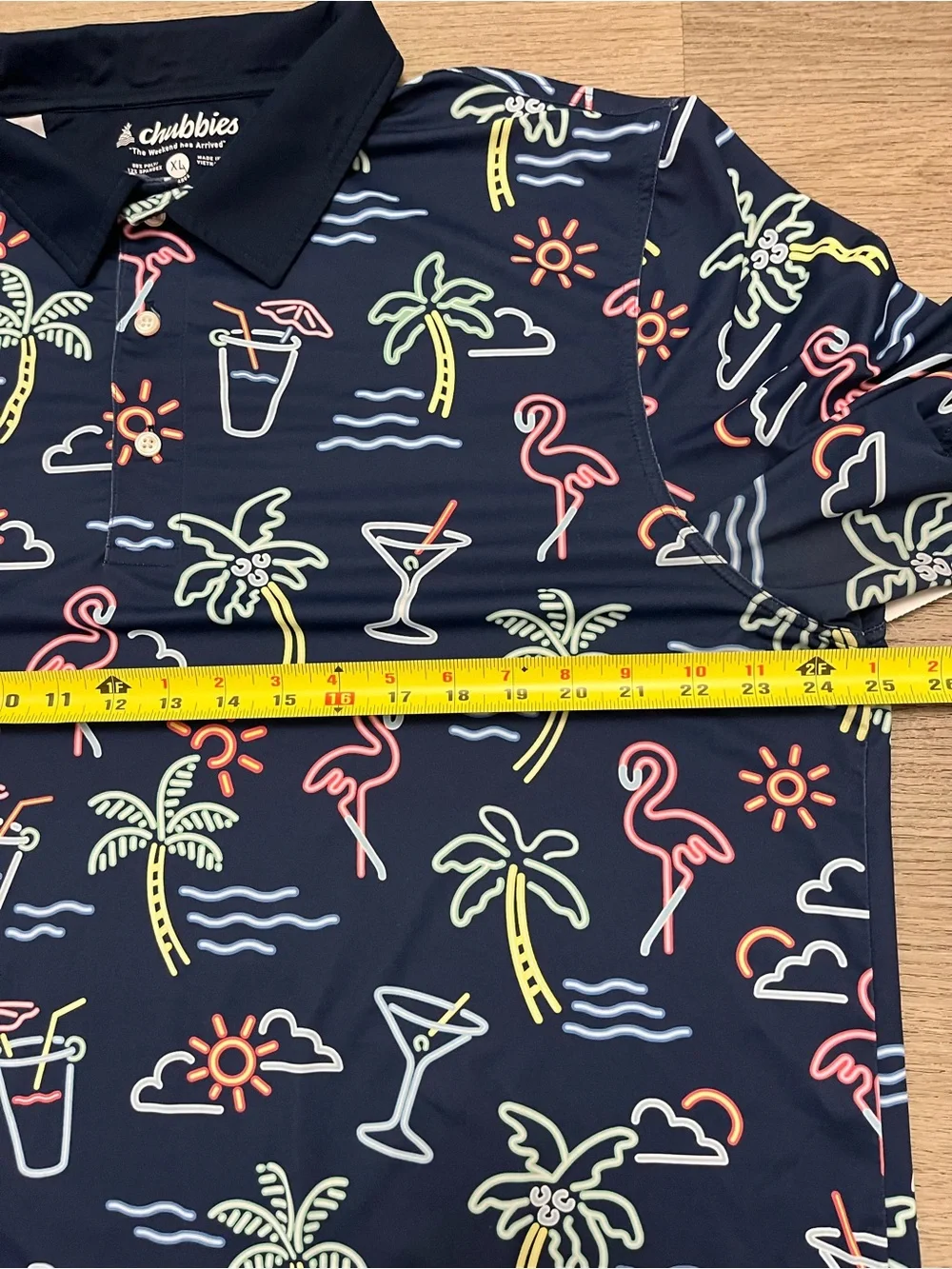 Chubbies The Weekend Men Navy Neon Tropical Print Polo XL - Picture 5 of 6